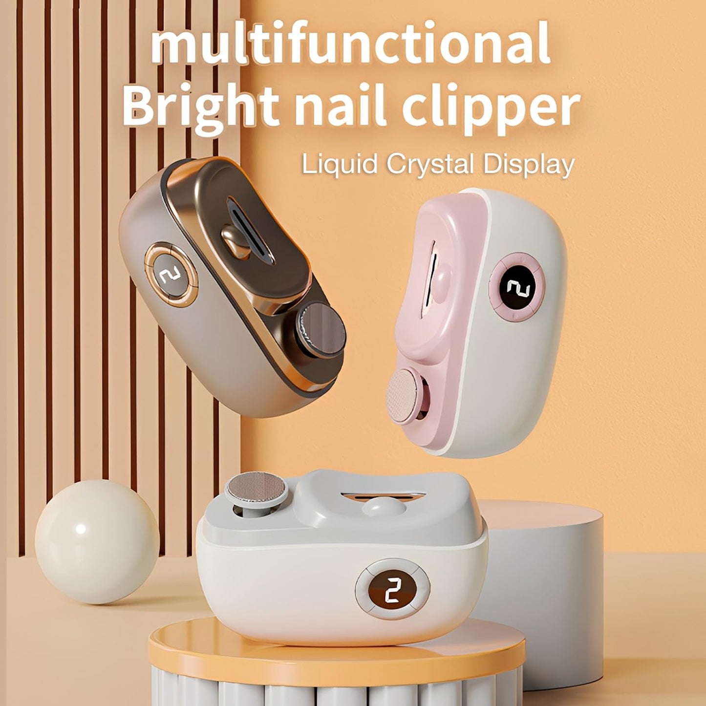 3-in-1 Automatic Electric Nail Clippers with Display, LED Light & Storage Toenail Clippers, Polishing Smart Electric Nail Trimmer, 3 Speeds Nail Cutter for Seniors, Men, Adults White