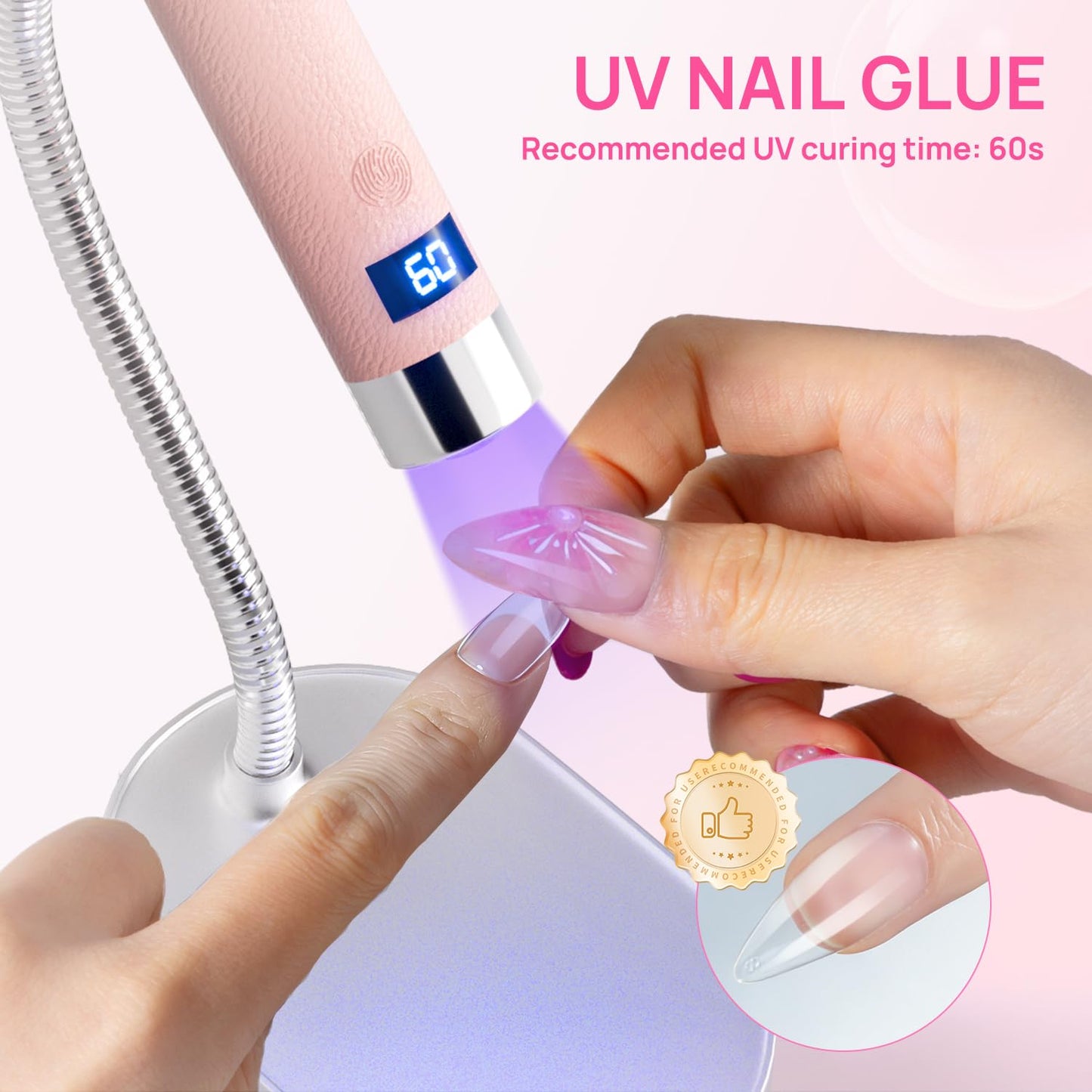 Krofaue Nail Glue Gel & Soft Gel Nail Tips Kit – UV Curing Press on Glue with Half Cover Acrylic Tips for DIY Nail Tips Art