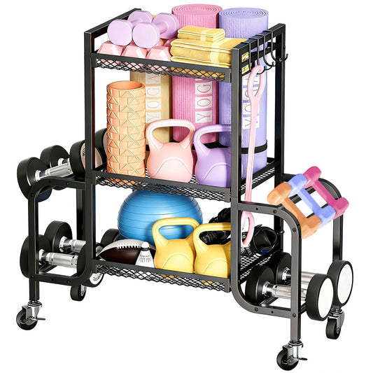 Kanonmaori Weight Rack for Home Gym Storage, Sports Equipment Organizer, Workout Exercise Equipment Storage, Dumbbell Kettlebell Rack Organization for Home Gym, Garage Sports Equipment Organizer