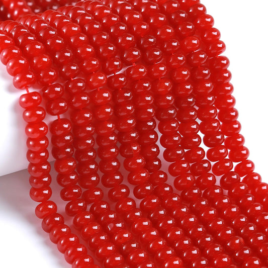 76pcs 5x8mm Natural Red Jade Stone Rondelle Spacer Loose Beads Abacus Disk Stone Round Loose Gemstone Beads for Jewelry Making DIY Bracelet Necklace