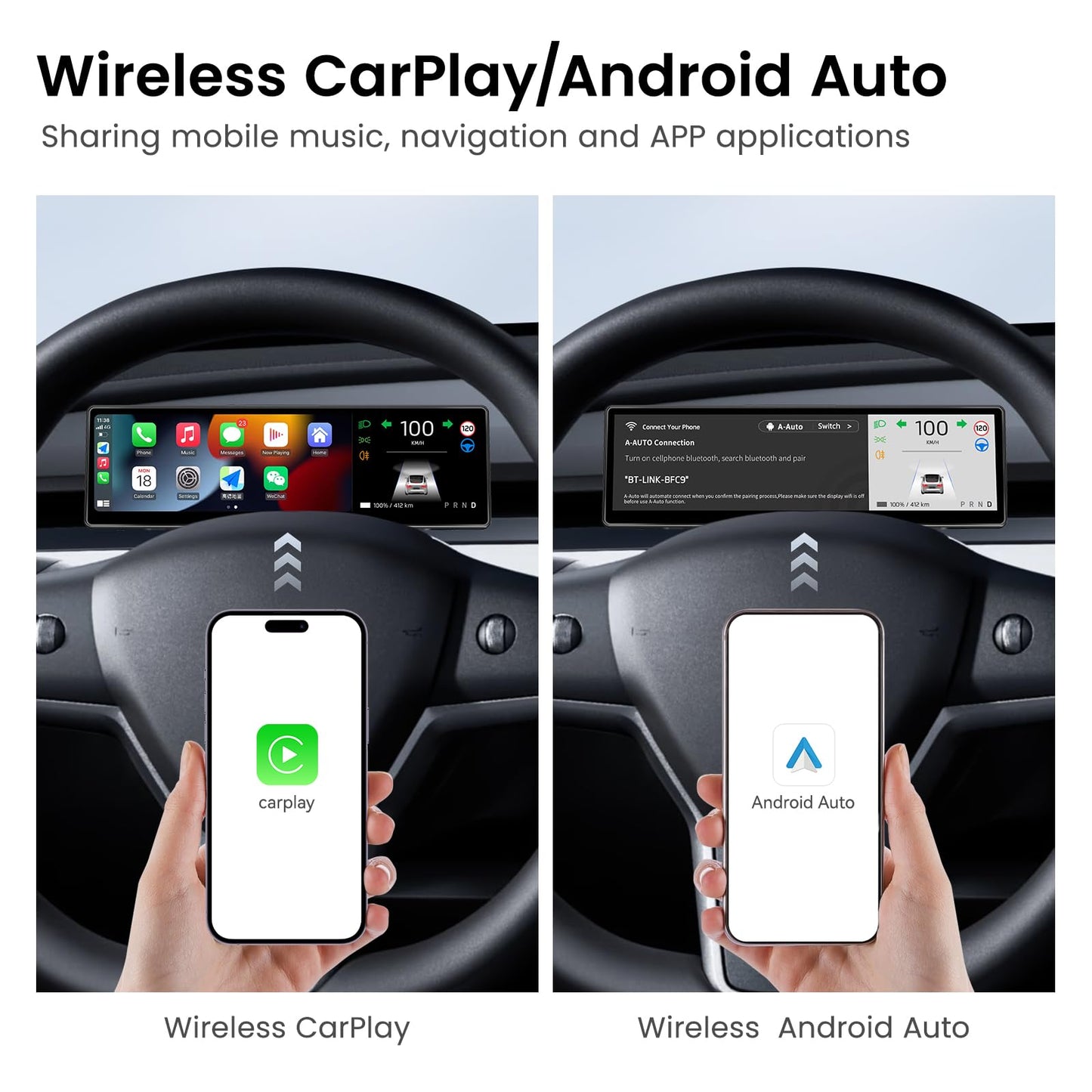 Heads Up Display for Tesla Model Y & Model 3 Wireless Carplay & Android Auto,Ultra-Thin Screen with Front Camera,Battery/Dashboard Data Sync,Blind Spot Warning,OTA Updates(9.0")
