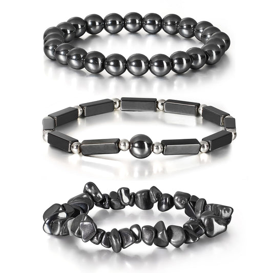 IVY TAILI 3 Pcs Black Hematite Bracelet for Women 8mm Hematite Crystal Bracelet for Women Hematite Jewelry Natural Healing Protection Stone Bracelets Beaded Bracelets Gift for Men Women