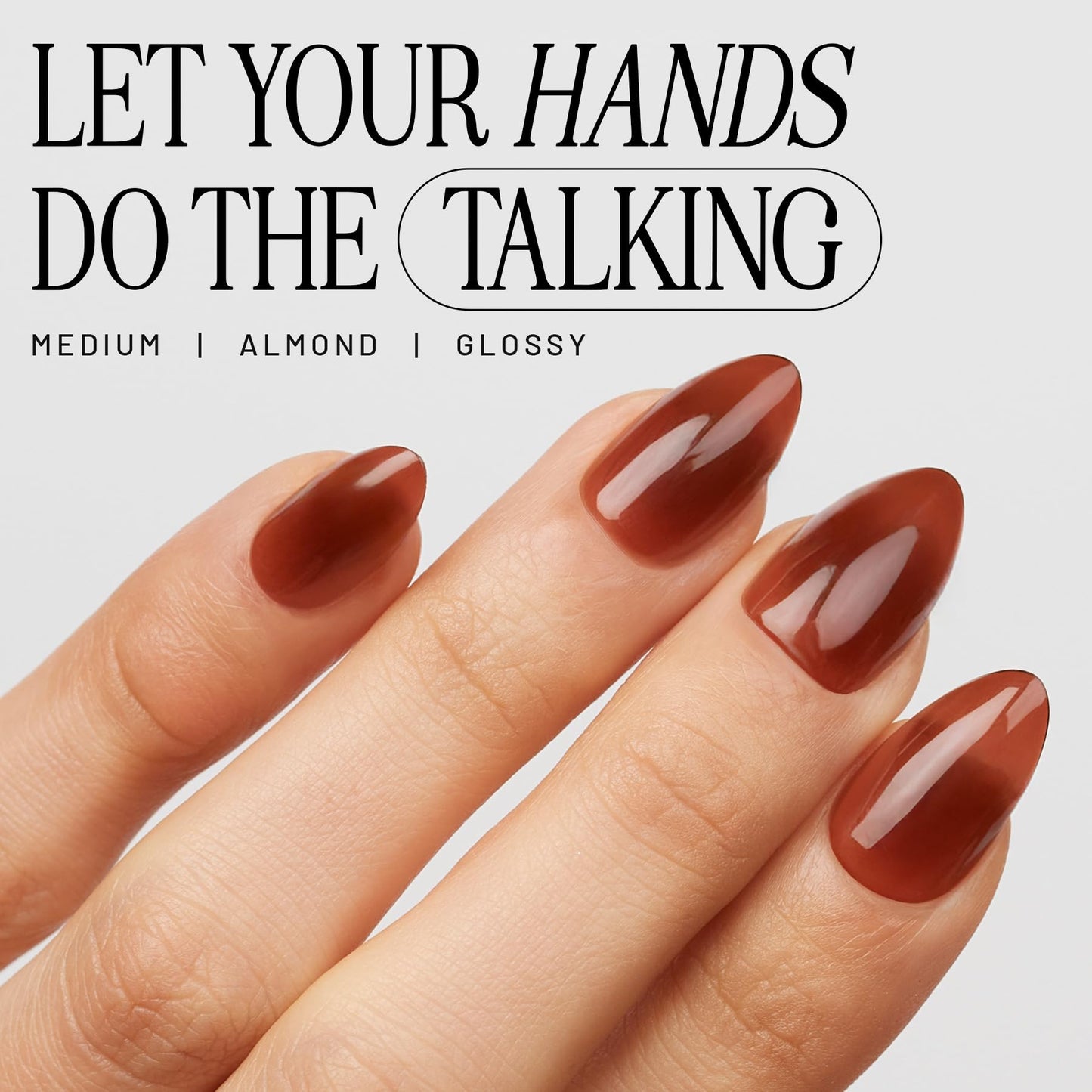 Lilac St - Press on Nails, In Amber (30 Nails, 15 Sizes) - Medium, Almond, Glossy, Semi-Opaque - Brush On Nail Glue, Nail File, Cuticle Stick, Prep Pad - Cruelty Free, Vegan, Women Founded