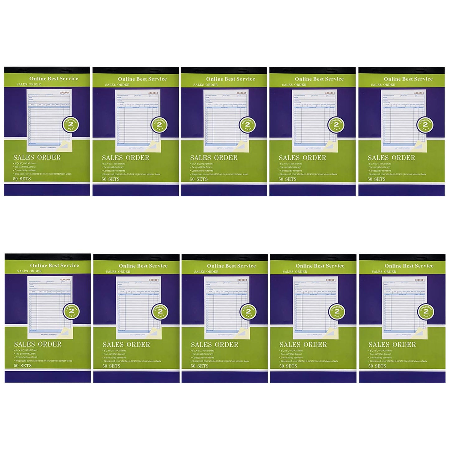 10 Pack Large Sales Order Book Receipt Invoice Duplicate Carbonless 50 Sets 5.5" X 8"5