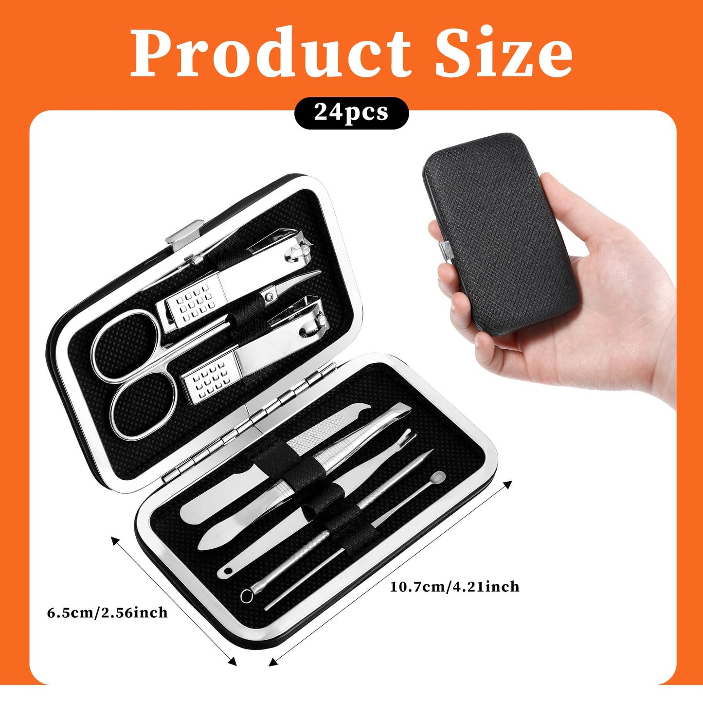 24 Set Bulk Manicure Kit Nail Set Stainless Steel Pedicure Professional Nail Care Kit with Stainless Steel Tools Portable Grooming with Travel Case, Gift for Men Women (Black,8 in 1)