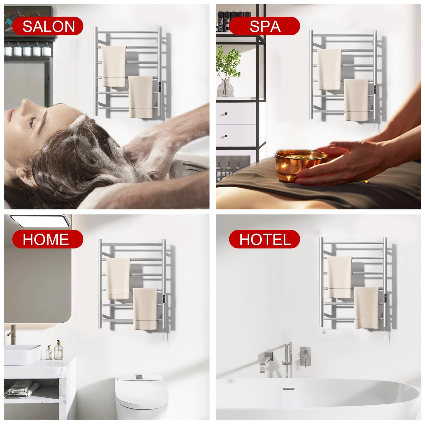 BLARALA Heated Towel Racks for Bathroom, Wall Mounted Electric Towel Warmer Racks with Timer & Temperature Control, 6 Bar Stainless Steel Towel Heater for Bathroom, Brushed Silver, Plug-in