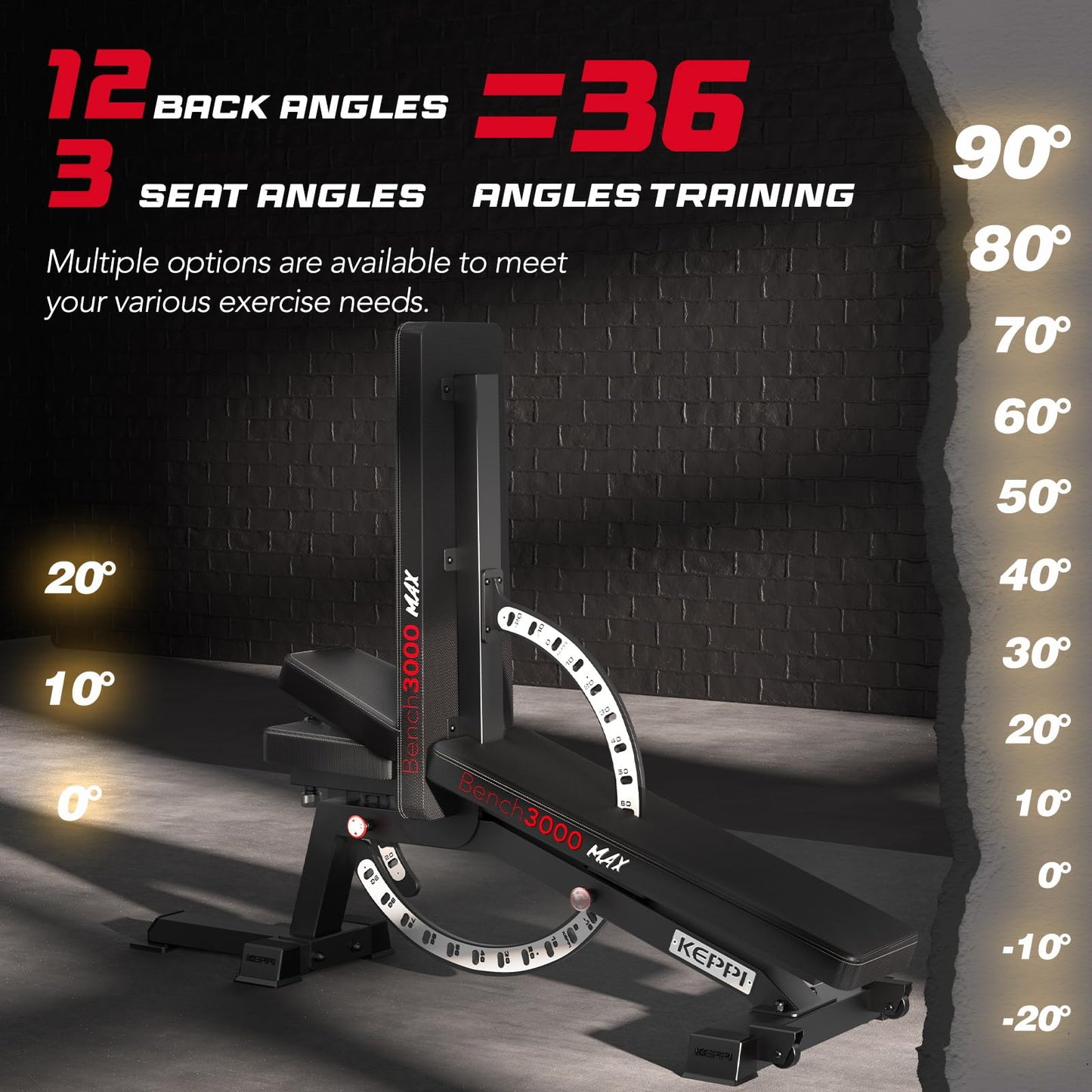 KeppiFitness Adjustable Weight Bench, Bench3000 MAX Heavy Duty Workout Bench Press with Leg Extension and Preacher Pad for Home Gym Fitness, Flat Incline Decline Sit Up Bench