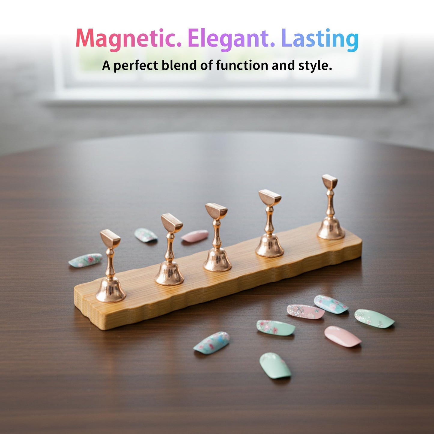 Sun&Beam Nails Magnetic Wooden Nail Tip Holders Stable Display Stand for Nail Art Practice (Natural Cut Base)