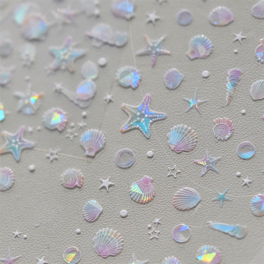 Phuryllic 3D Nail Stickers for Nail Art, Embossed Self-Adhesive Cute Nail Charms & Decals for DIY Nails, Easy-to-Apply Nail Design Supplies & Accessories for Home Manicure-Iridescent Starfish