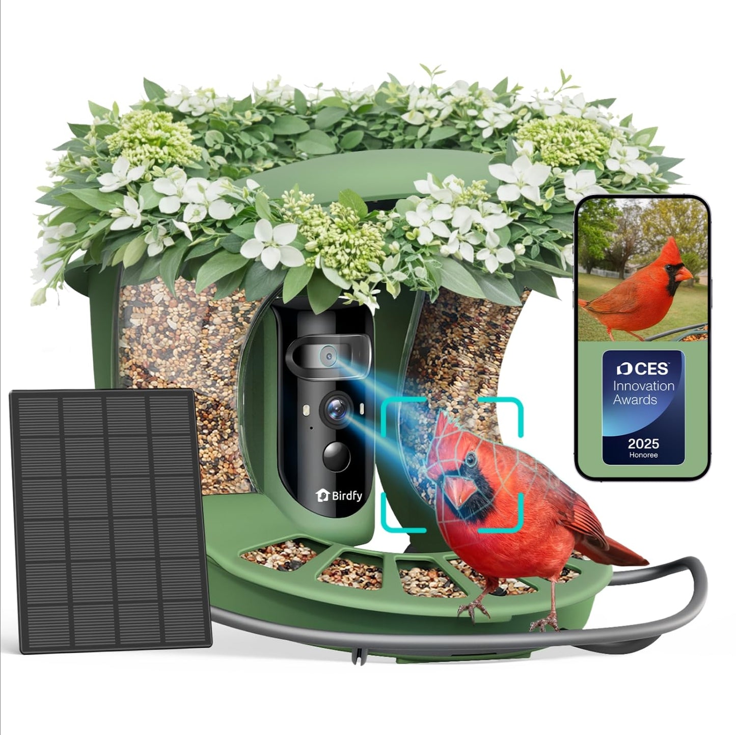 Birdfy 2 Smart Bird Feeder with Camera, Dual-Lens (2K+1080P) Camera for Live Streaming & Close-Up Photos, AI Identifies Bird Species, Solar-Powered Backyard Birdwatching Gift
