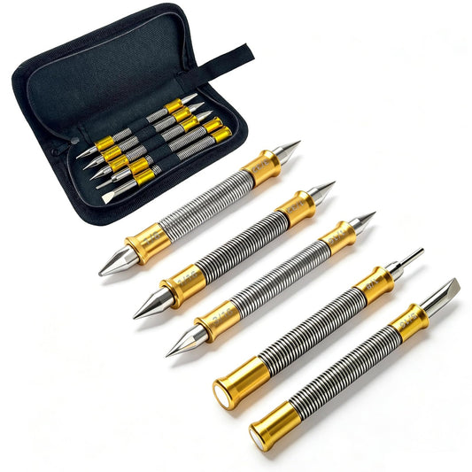 5 Pcs Nail Setter Punch Set, Dual Head Spring Nail Set & Center Punch Tool, Hinge Pin Removing Punch (1/8"), Cold Chisel (5/16"), Nail Setter Sizes 1/32", 1/16", 3/32", 1/8", Center Punch 1/8", 3/16"