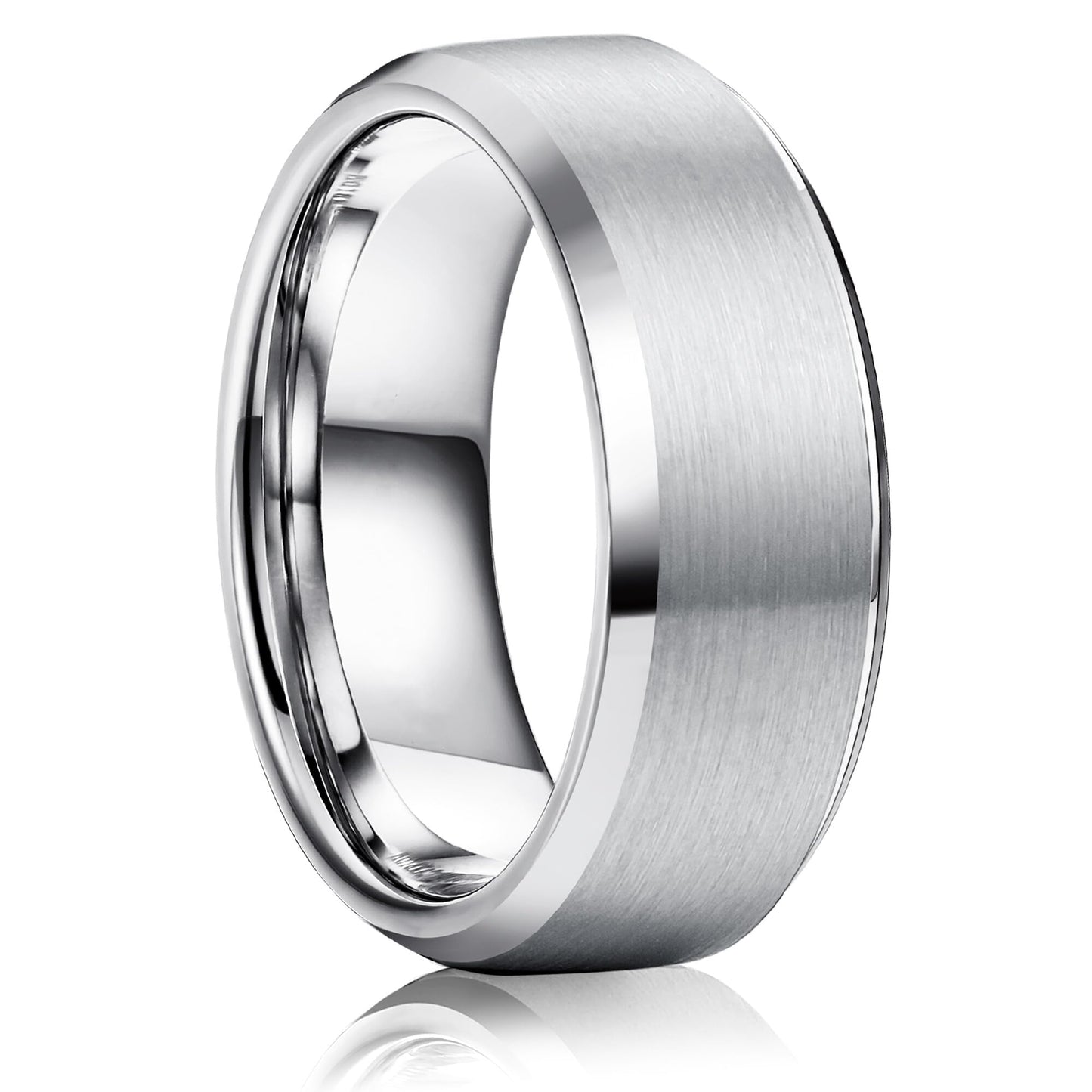 Jstyle Stainless Steel Rings for Men Women 8MM Wedding Band Rings Matte Surface - Beveled Polished Edge Mens Ring Size 7.5 Silver Plated Ring for Men