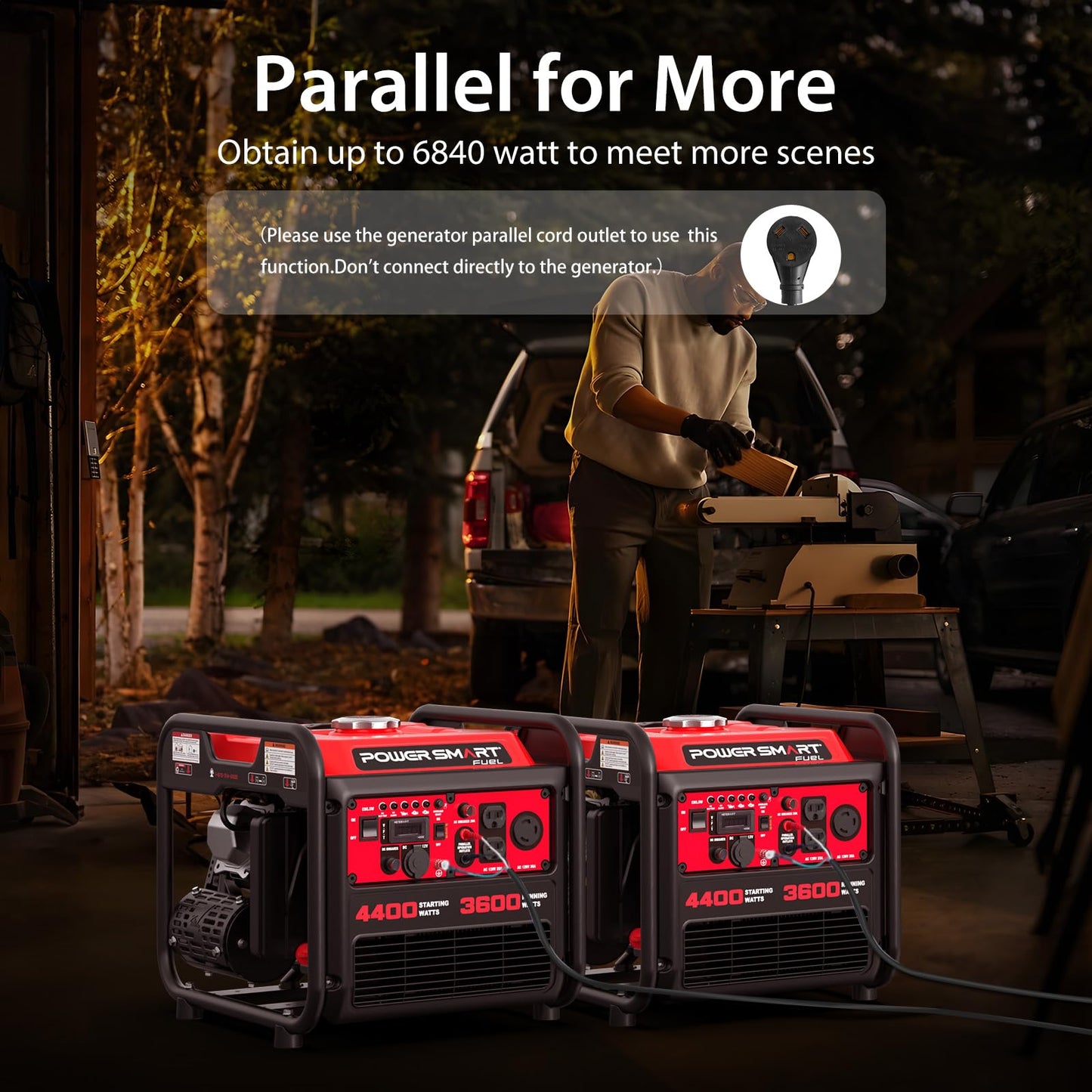 PowerSmart 4400W Open Frame Inverter Generator, Gas Powered, CO-Sensor, Lightweight & Quiet for Home Use and Emergency Backup, Camping, EPA Compliant