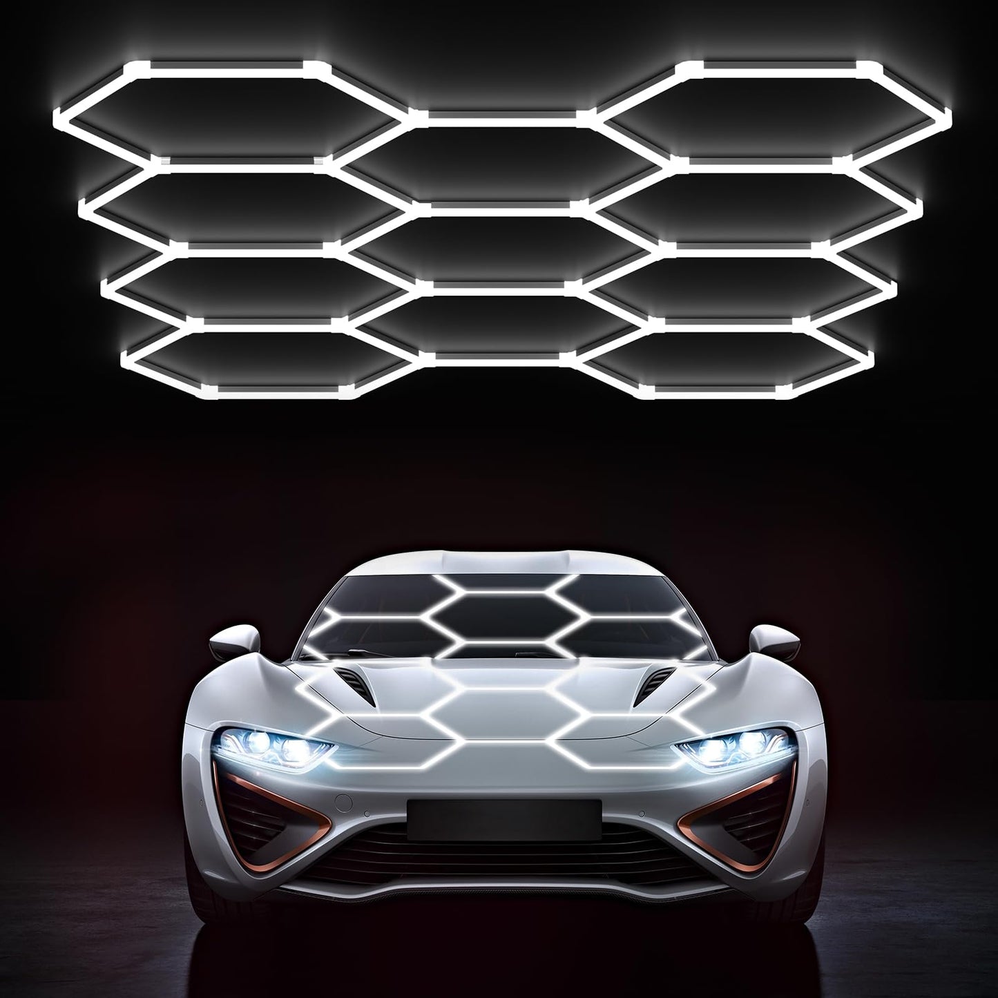 HYPERLITE Gen 2 Hexagon Garage Lights: 322W 32200LM 11 Grids Hexagon Led Light, 6500K Ultra Bright Honeycomb Hex Lights, Easy Install, Durable Design for Garage, Car Detailing, Workshops, Gym