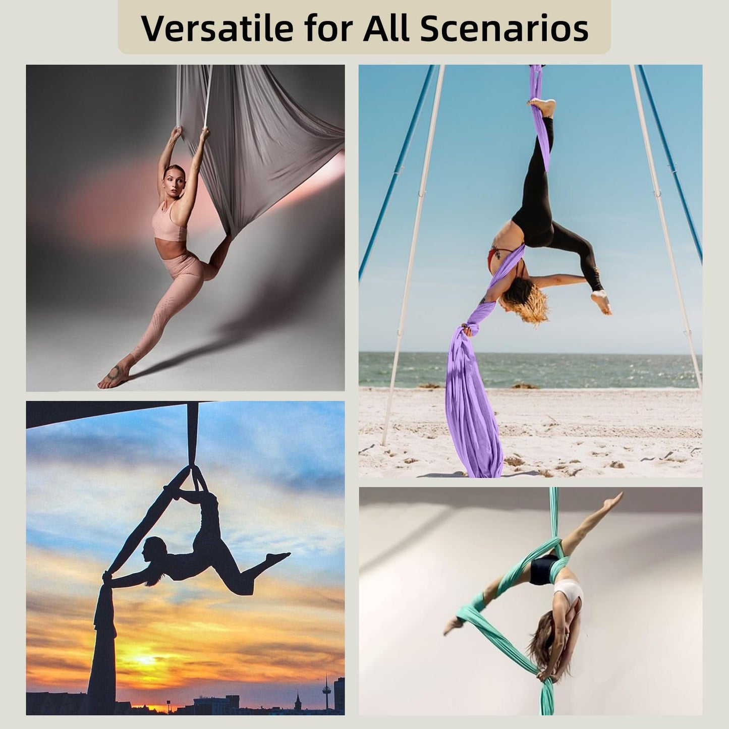 PRIORMAN Aerial Silk Set, Premium 9Yards/8.2m Medium Stretch Fabric Silks, Perfect for AntiGravity Hammock Yoga Training & Dance Circus Performances Includes Hardwares & Daisy Chains（lake blue）
