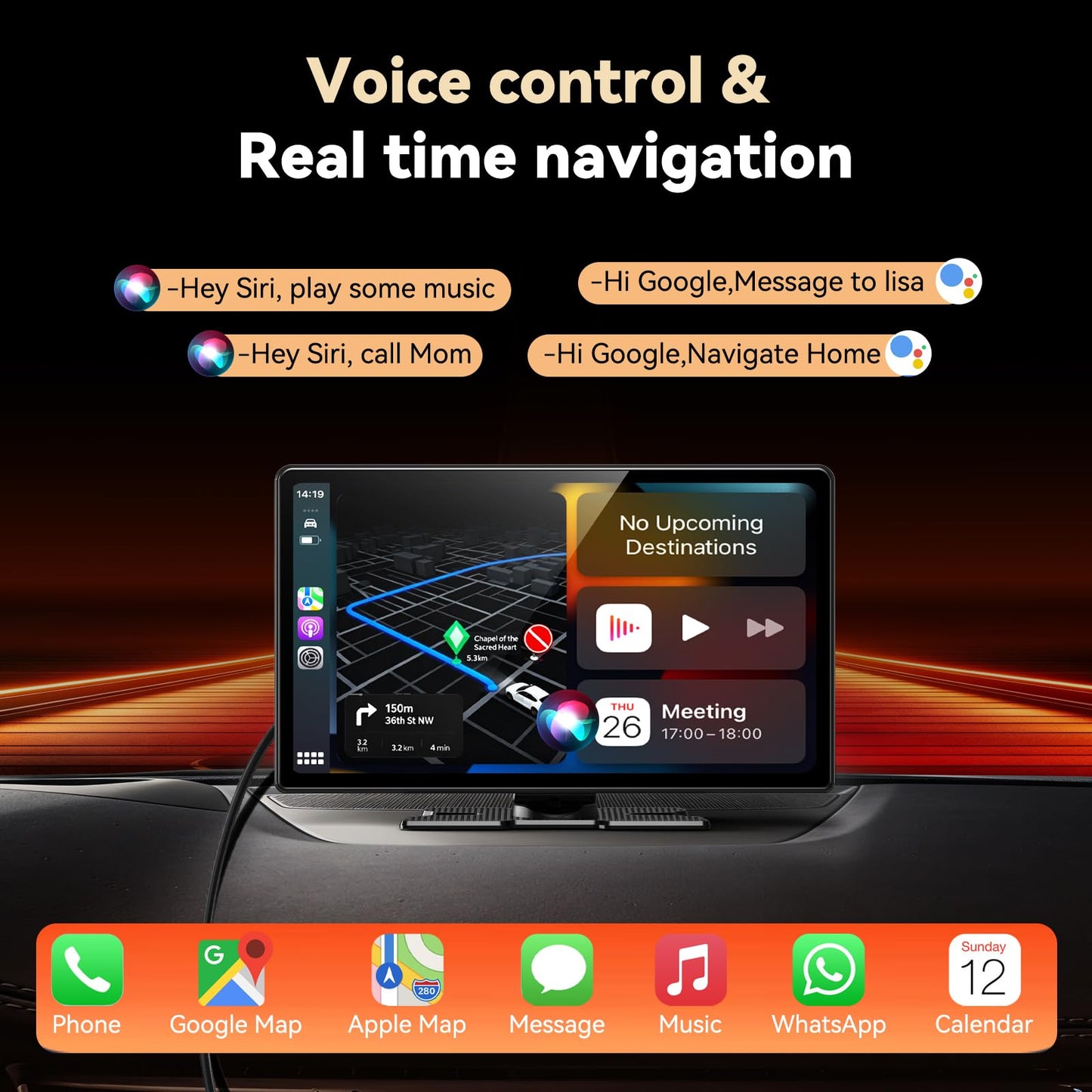 11.3" Wireless Carplay Screen for Car with N-etflix/YouTube/TikTok, Upgraded A-pple CarPlay & Android Auto Screen,Portable AI Magic Box with Backup Camera/Navigation/Voice Control,for All Vehicles