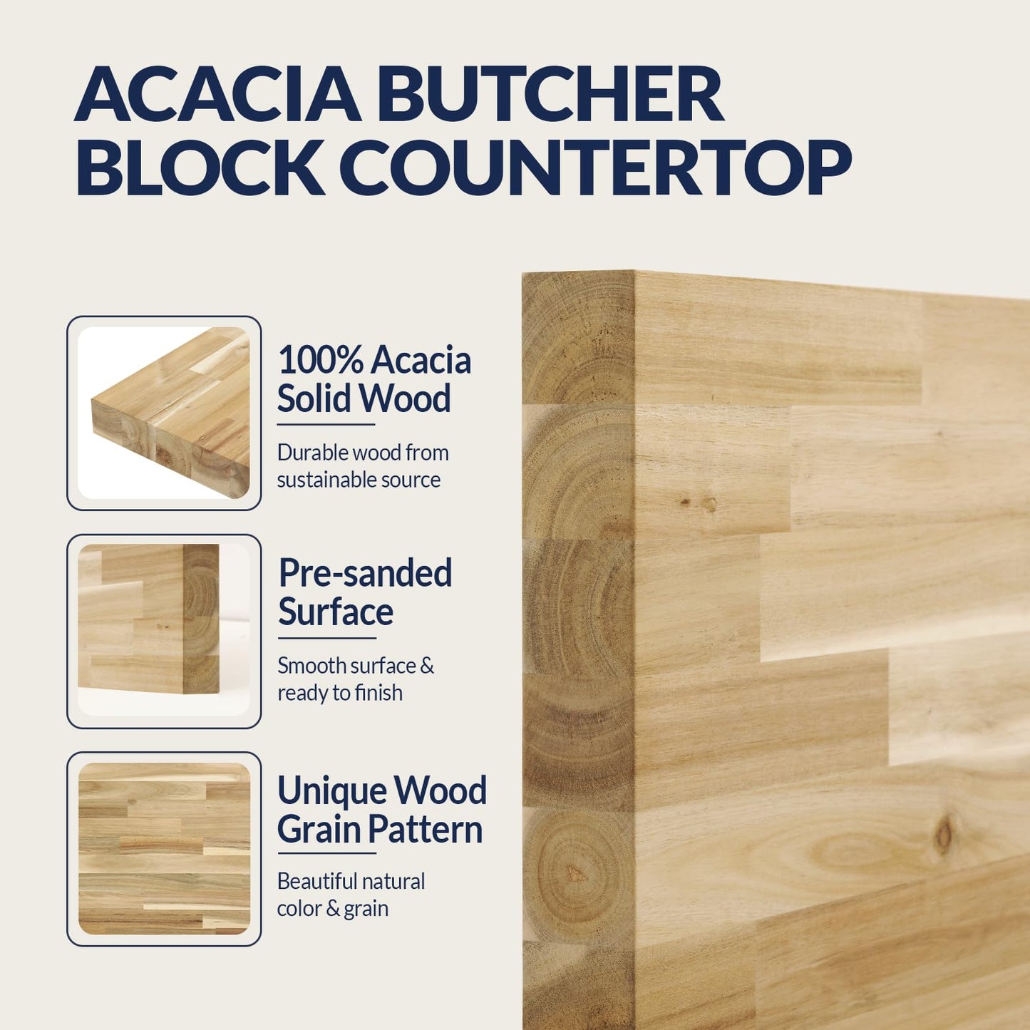 Howizz Acacia Butcher Block Shelf 12" x 36" x 1.5" Inches, Unfinished Solid Wood Shelf Board, Wooden Plank Board