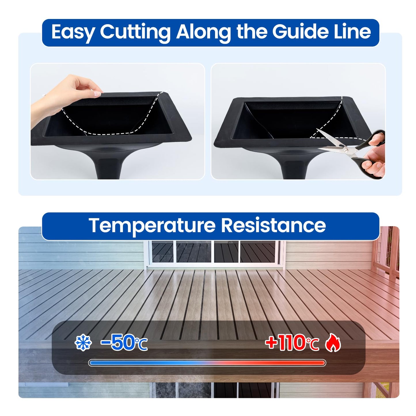 Muzata 4PCS Black Under Deck Drainage System Downspout PE Easy Installation Rain Drain for 12"/16" Joist Spacing M078