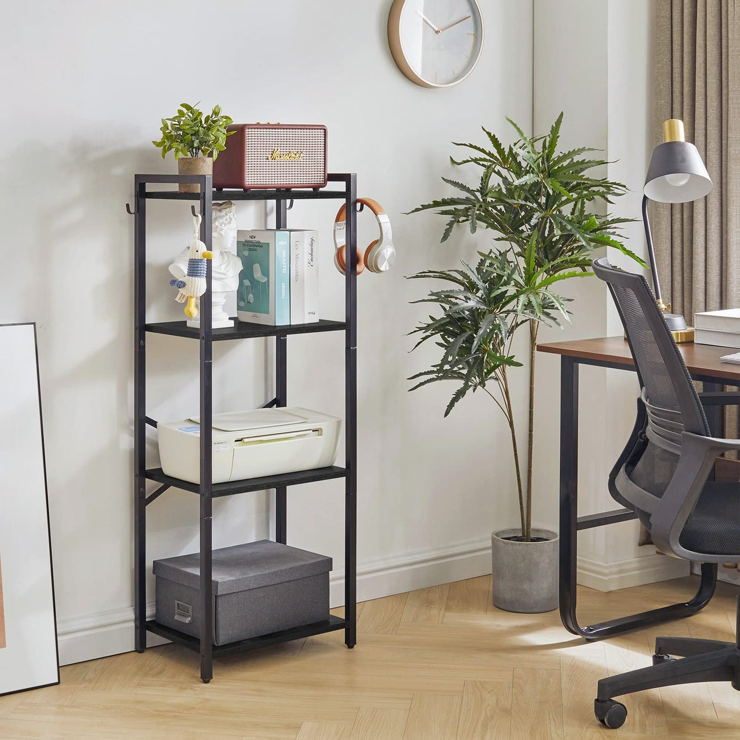 YMYNY Bookcase, 4-Tier Narrow Ladder Bookshelf, Freestanding Shelving Unit, Multifunctional Storage Rack, for Home Office Living Room Bedroom Kitchen, Plant Stand, Black, 44 * 16.9 * 11.4" UHBC004B