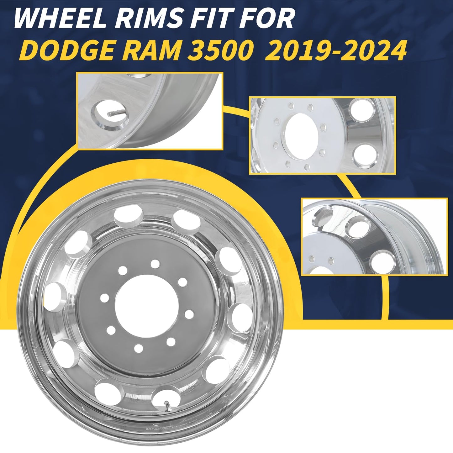 LUNEGUE New 17x6 Inch Aluminum Wheel Rims Fits for Dodge Ram 3500 Dually 2011 2012 2013 2014 2015 2016 2017 2018, Pick Up Dual Wheel Front Polished Rim