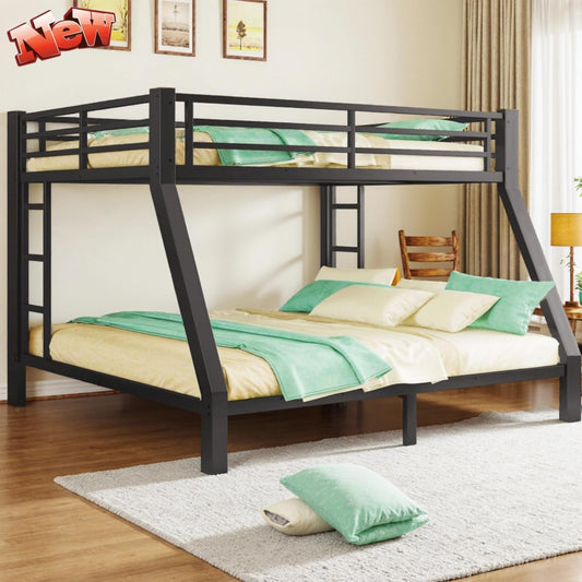 NOAHLEO Stronger & Safer Heavy Duty Metal Queen Over King Size Bunk Bed for Adults Teens, More Stable Thickened Steel Bunkbed (Queen Over King)