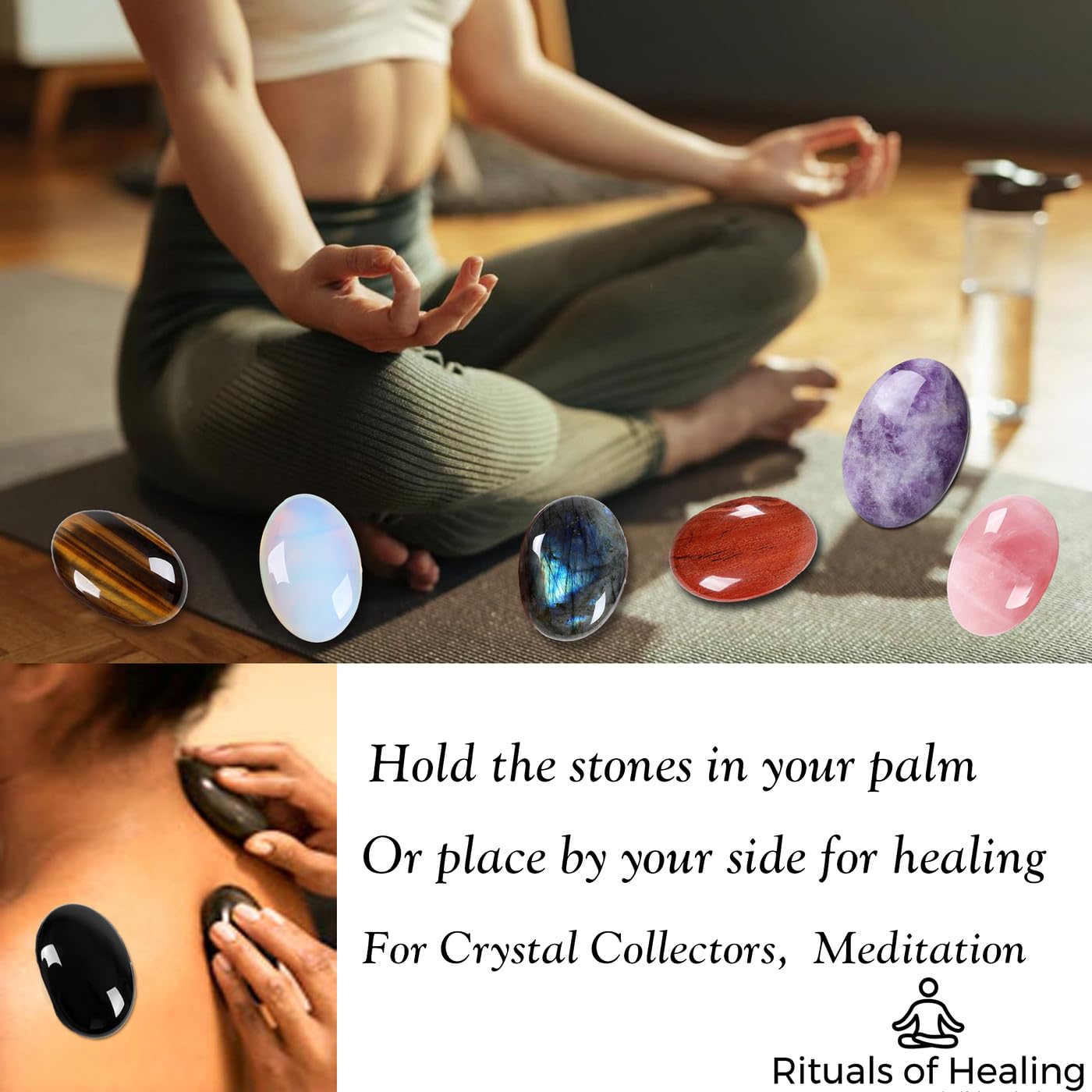 MAIBAOTA 2.4" Large Grey Labradorite Crystal Stone Polished Palm Stone Healing Crystals 0.7" Thick Natural Reiki Gemstone Worry Stone Energy Balancing Anxiety Stress Relief Meditation 1 Pc