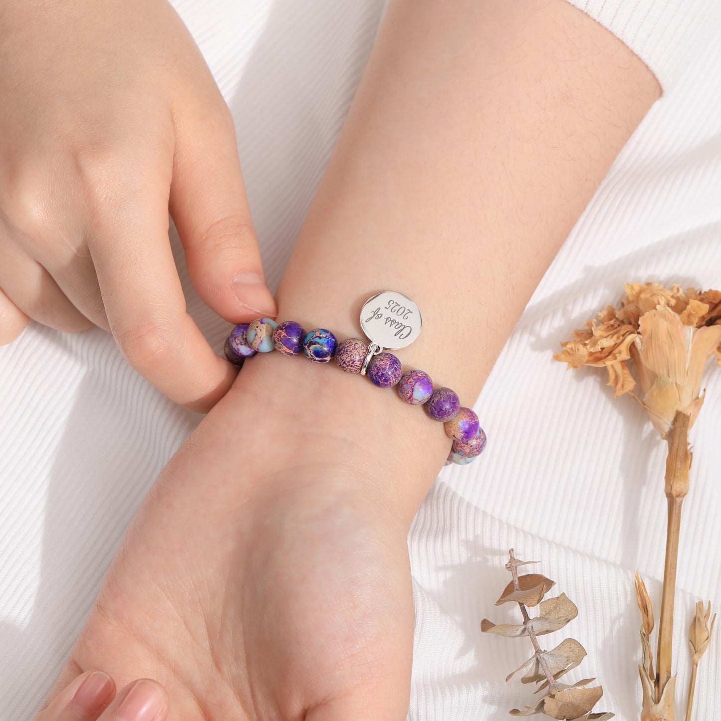Sistble 2026 Graduation Gifts for Daughter from Mom Dad Graduation Bracelets Inspirational Gifts for Women To My Daughter Bracelet The Adventure Begins Nature Stone Bracelets Jewelry