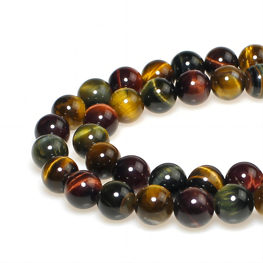 MJDCB Natural Stone Beads 8mm 43pcs Round Three Color Tiger's Eye Loose Gemstone Bead Charms for Jewelry Making Bracelet Necklace Earring Pendant