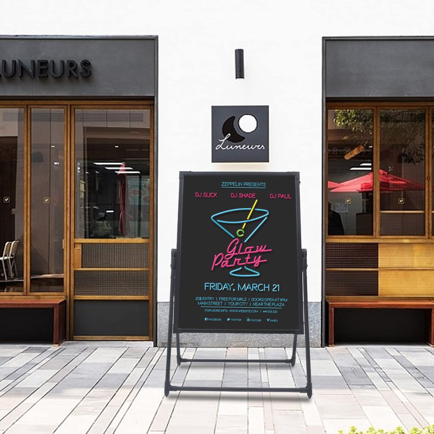32"x24" LED Message Writing Board Standing A-Frame Menu Sign Board Illuminated Erasable Lighted Chalkboard Sign Menu Board with 8 Highlighters, Towel and Remote Control