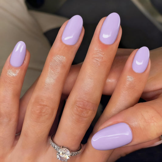 KQueenest Upgrade Thick Acrylic Press on Nails Short Oval, Classic Lilac Fake Nails for Women Daily Wear, Gel-Like Acrylic Nails Press on Short Almond, Natural Fit Reusable Glue on Nails in 24 Pcs