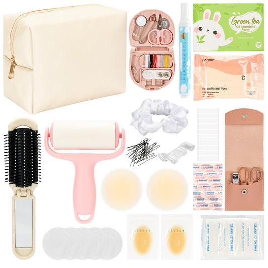 Defresit Women's Wedding Emergency Kit for Bride - Bridal Emergency Survival Kit with 30+ Essentials, Makeup Bag, Manicure Set, Sewing Set & More for Wedding Day, Travel & Daily Use (White)