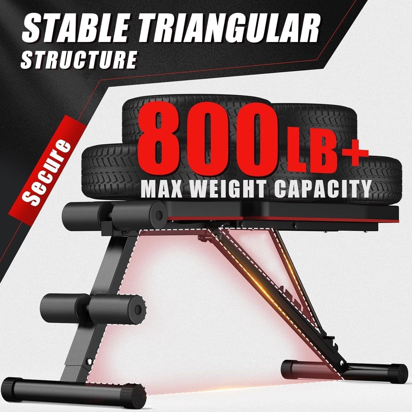 Weight Bench Press, Adjustable Workout Benches for Home Gym Dumbbell Exercise, 880 LB Stable Incline Decline Bench for Full Body Workout, 2 Sec Fast Folding Strength Training Sit up Bench