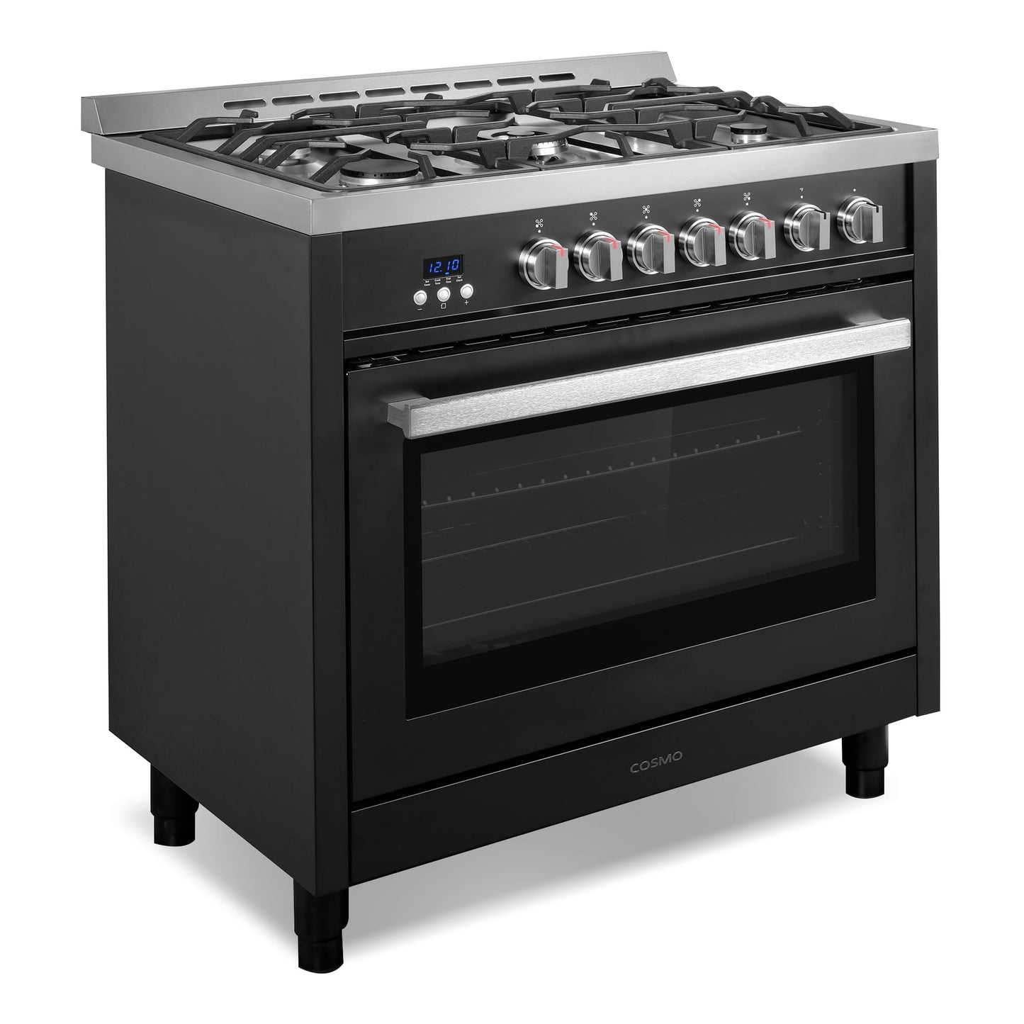 COSMO COS-965AGFC-BKS 36 in. Nebula Collection 3.8 cu. ft. Gas Range, 5 Burners, Rapid Convection Oven, Cast Iron Grates in Matte Black