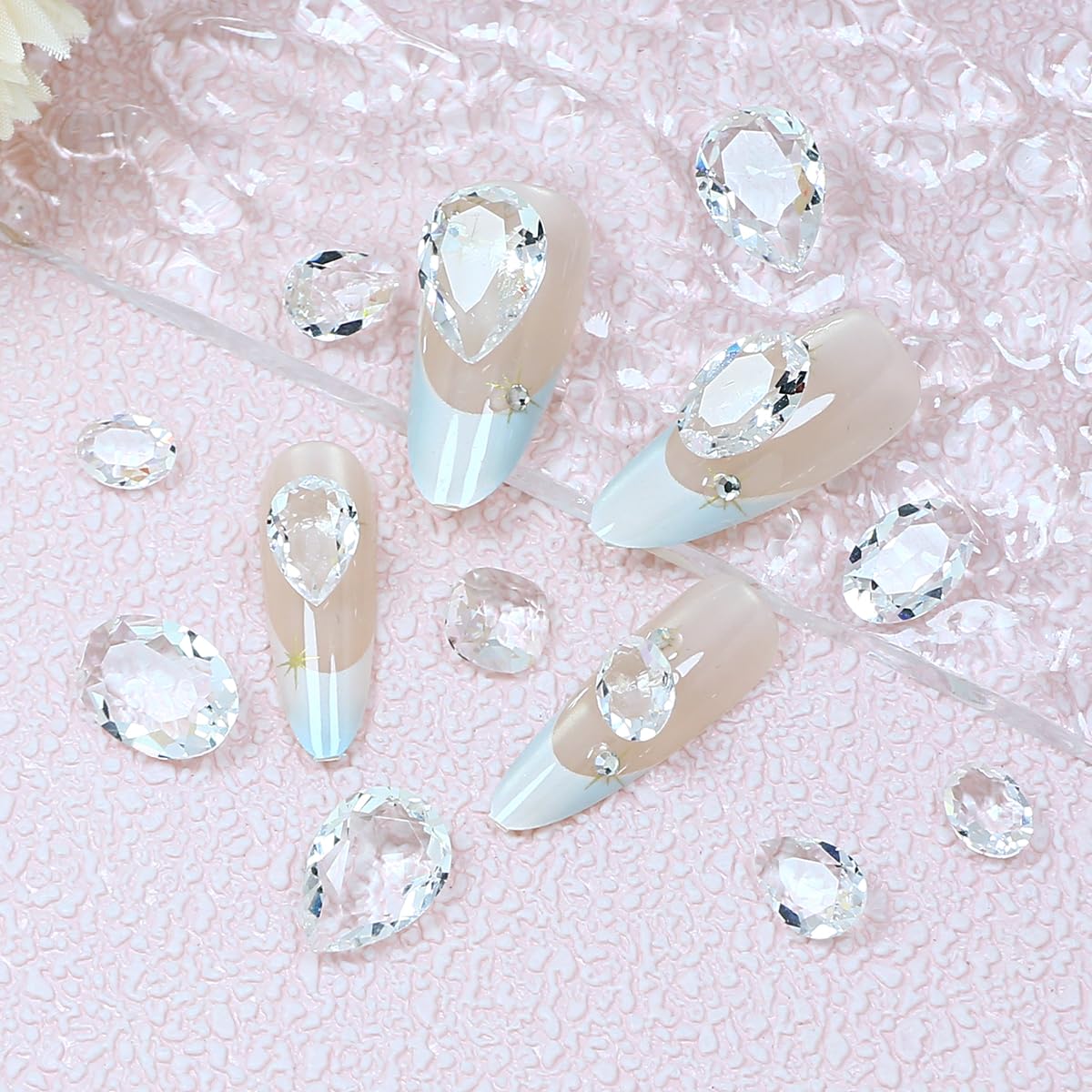 JINJIAO Large Nail Art Rhinestone,Pointback Mix Shape Nail Charms Transparent 3D Nail Diamonds 3 Style Nail Gems for Nail Art Decoration DIY Crafts