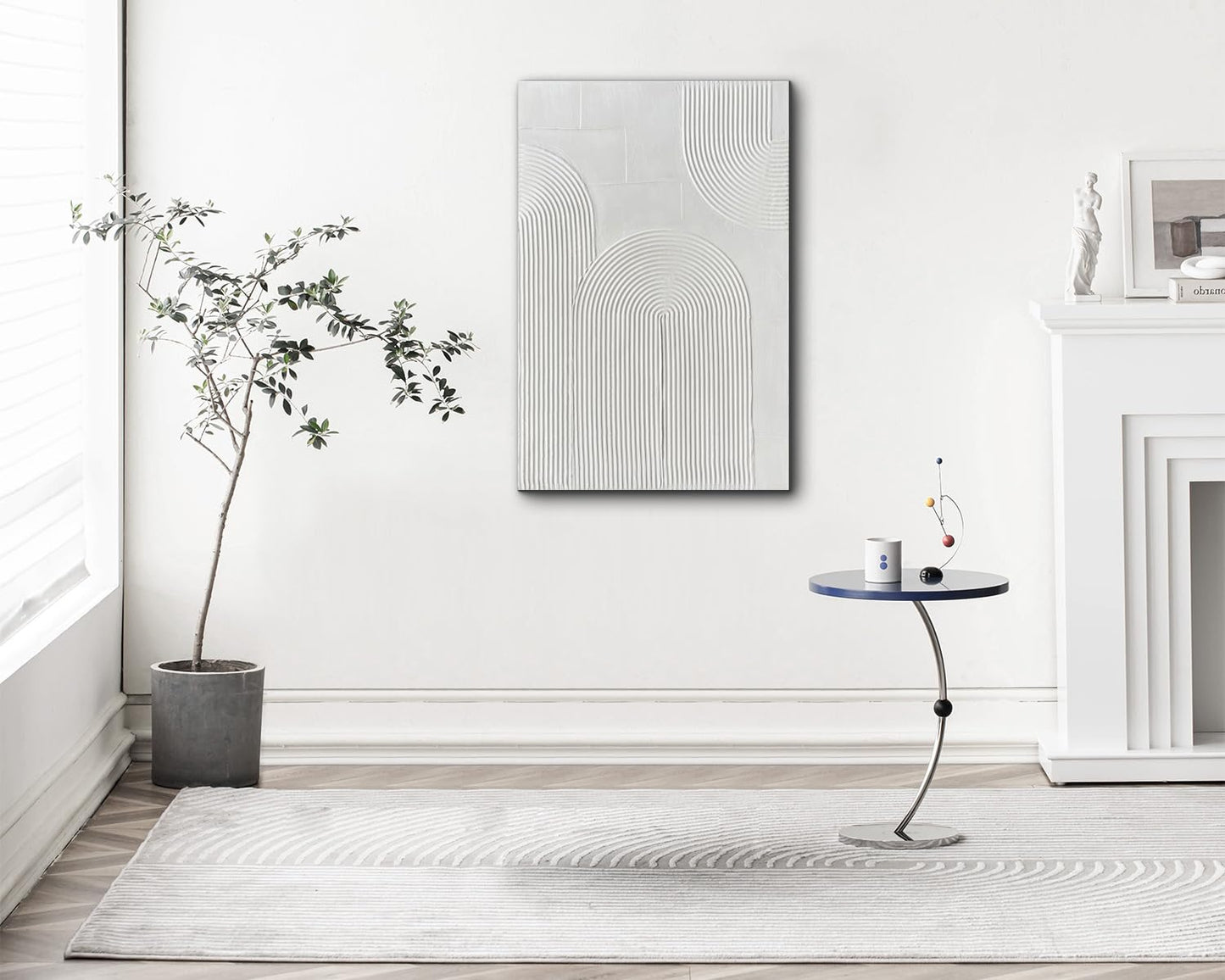 Creespi White Textured Wall Art - Hand Painted Abstract Oil Painting On Canvas 24x36 inch,Modern Minimalist Art Painting for Wall Décor