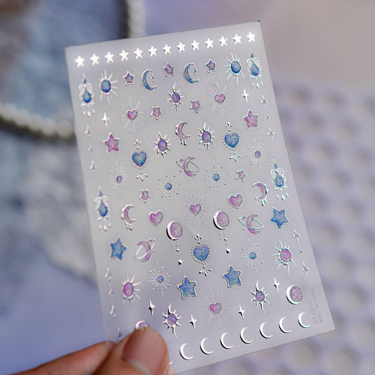 1 Sheet Sun Moon Star Nail Art Stickers 5D Embossed Nail Decals Purple Star Moon Sun Nail Art Stickers Celestial Nail Supplies Galaxy Y2K Silver Star Nail Design for Women DIY Manicure Decoration