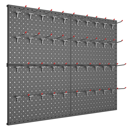 TORACK Metal Pegboard Panels and Hooks for Garage, Workbench, Shop, Shed Tool Organizer Peg Board with 1/8" & 1/4" Holes, Modular Wall-Mounted Pegboard with Pegboard Hooks(Black)