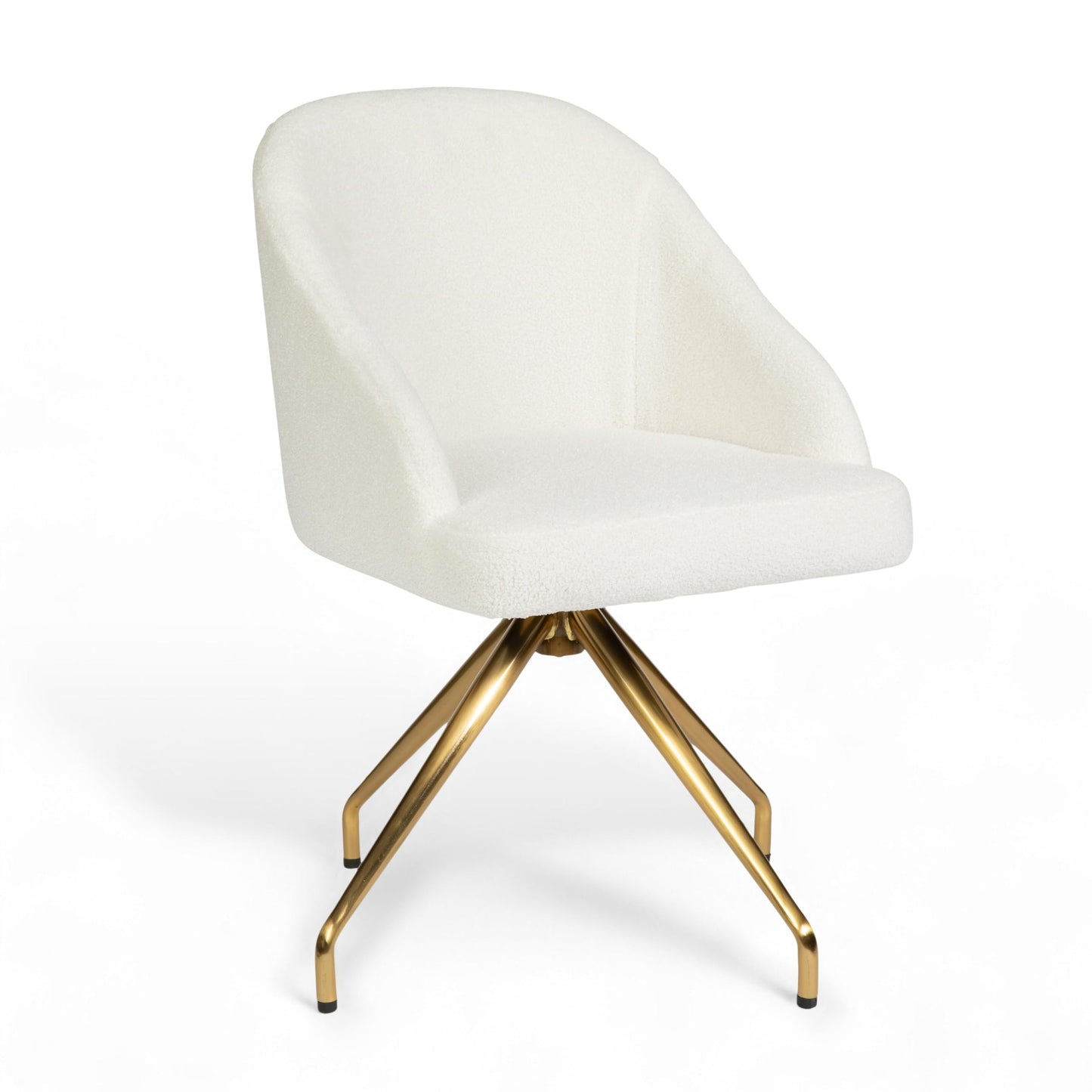 Martha Stewart Sora Stationary Swivel Task Chair with Sloped Arms for Home Office in Off White Boucle with Polished Brass Frame