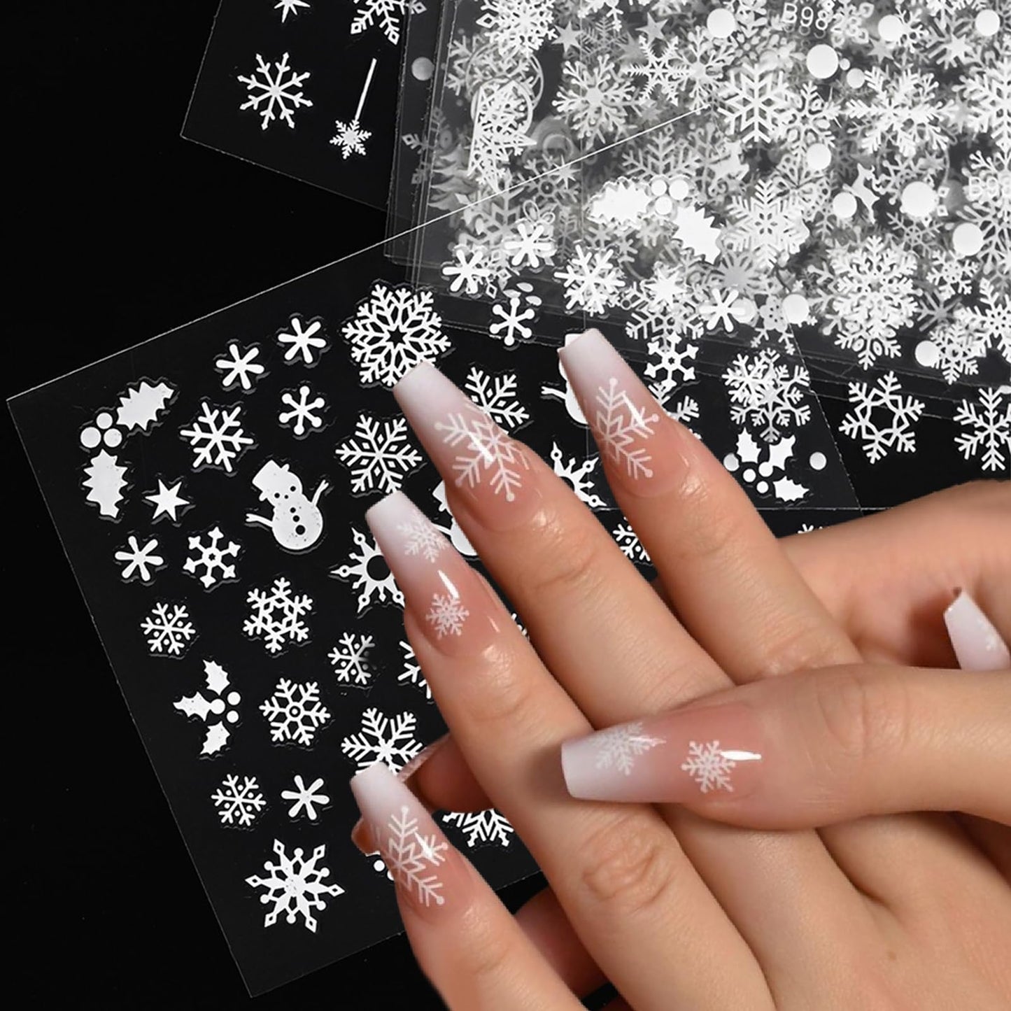 30 Sheets Christmas White Snowflakes Nail Art Sticker Decals 3D Self- Adhesive Snowman Elk Design Nail Decals Christmas Sleigh Nail Supplies Stars Lace for Women Kids DIY Nail Art Decoration