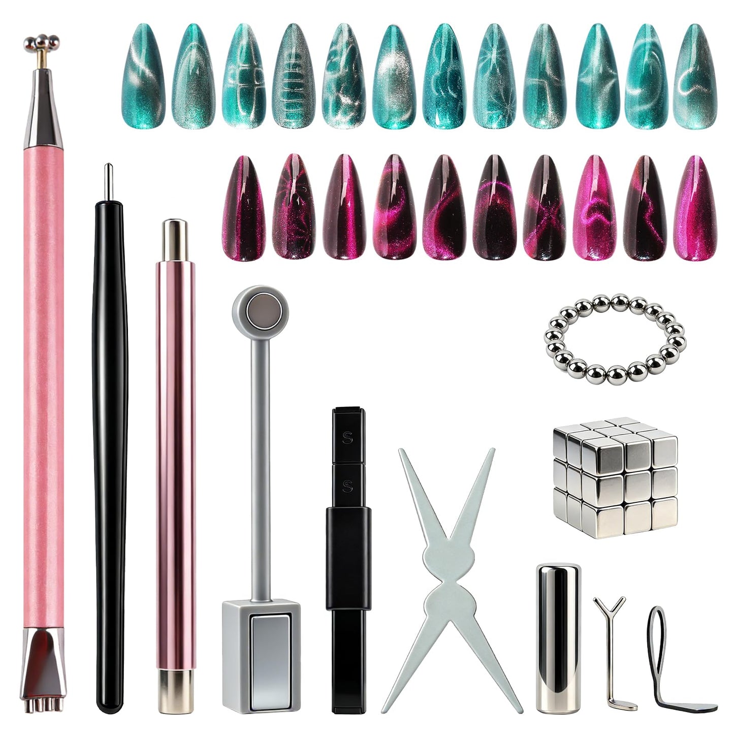 heemeei 56Pcs Cat Eye Magnet for Nails, Cat Eye Gel Nail Polish Magnet Set, Strong Magnetic Nail Polish Magnets for Nail Art, Heart Nail Design Tools Magnets for Salon & Home DIY Accessories