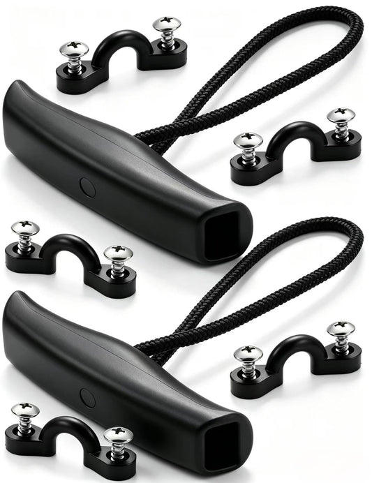 Borogo 2 PCS Kayak Canoe Carry Handle Pull Handle T-Handle with Cord and 5PCS Pad Eyes - 10 PCS Screws Replacement Hardware Parts Kit