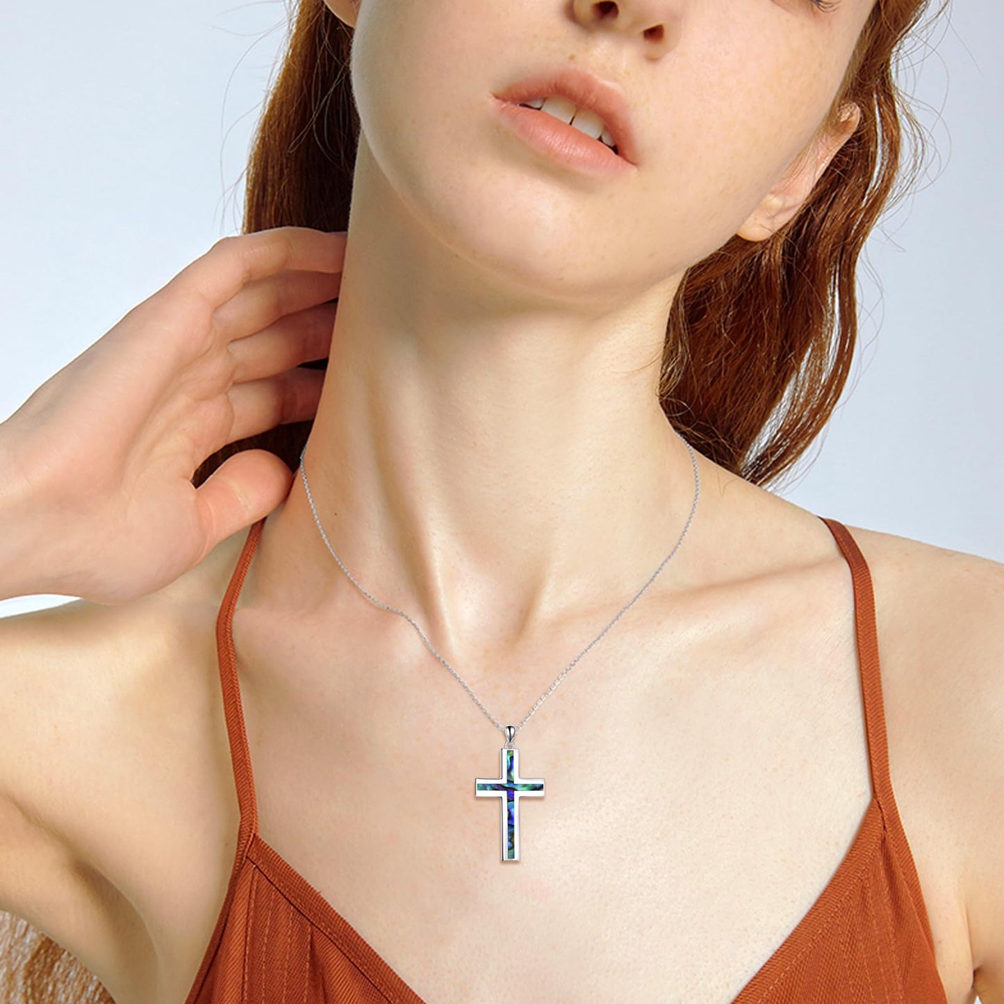YFN Cross Necklace Sterling Silver Abalone Shell Cross Pendant Religious Jewelry Gift for Women Men