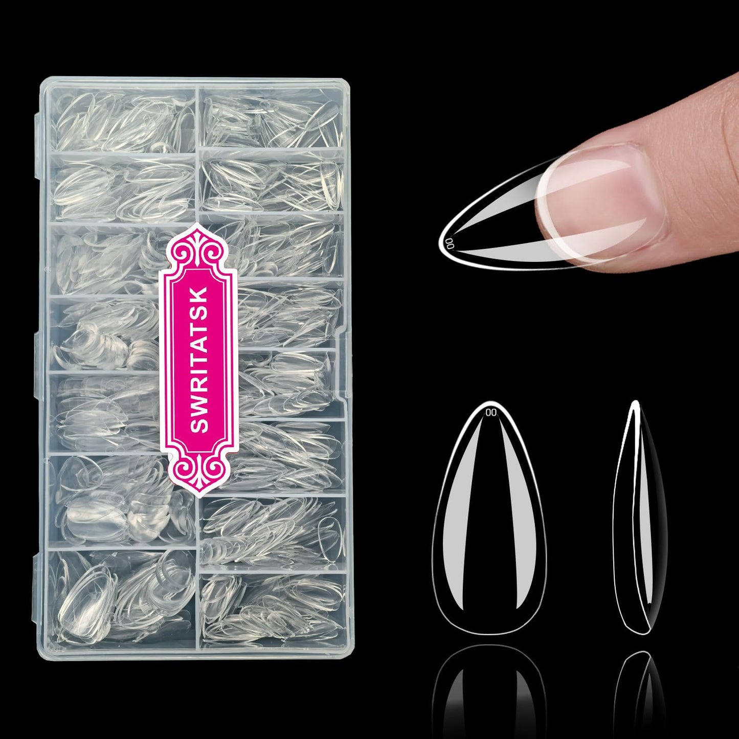 SWRITATSK Press On Nails Thicker Medium Almond Nail Tips,600pcs Gel Flase Nails Tips Acrylic Tip, 15 Sizes 00-13 Fake Tips,Nails Tips, Soft Acrylic Press On Nail Valentines Gifts for Women