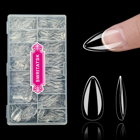 SWRITATSK Press On Nails Thicker Medium Almond Nail Tips,600pcs Gel Flase Nails Tips Acrylic Tip, 15 Sizes 00-13 Fake Tips,Nails Tips, Soft Acrylic Press On Nail Valentines Gifts for Women