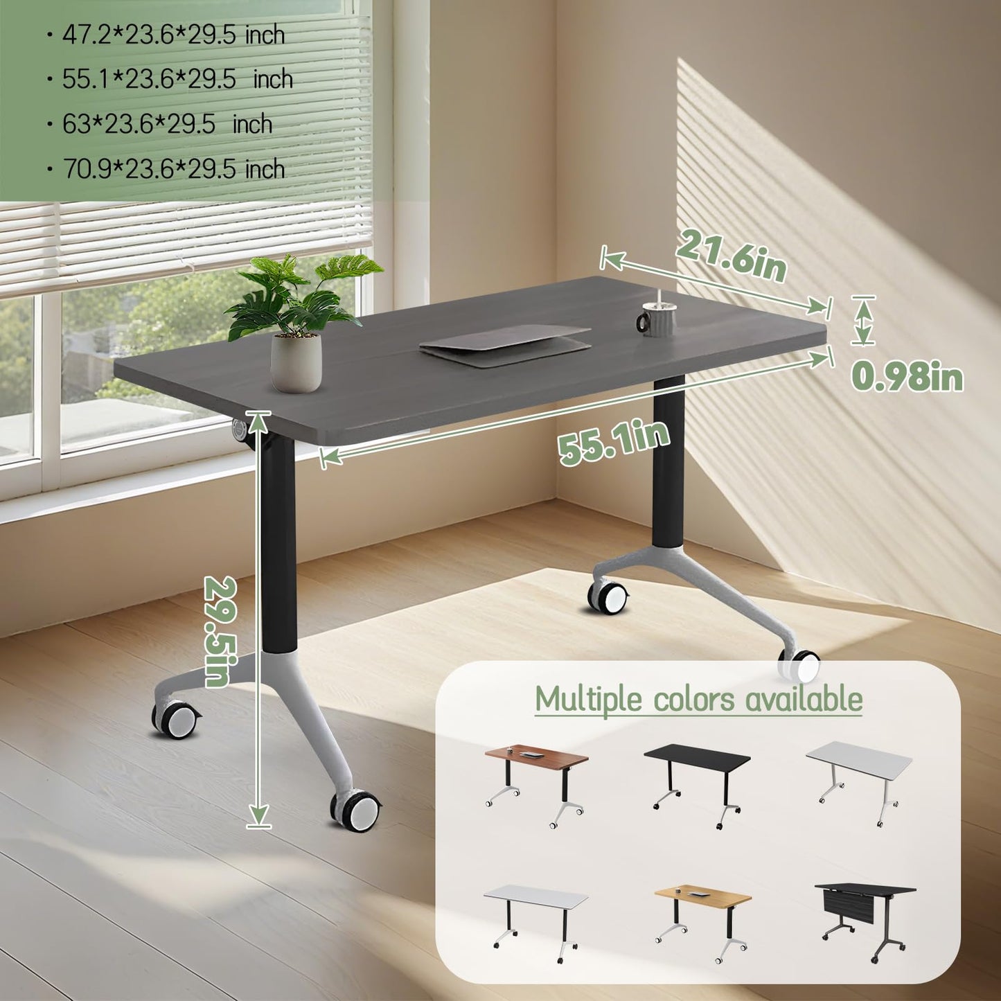 rzoizwko 2 Folding Conference Room Table with Wheels, Portable Foldable Training Meeting Table for Office, Classroom, Boardroom, Easy Storage and Move, Sturdy Office Furniture