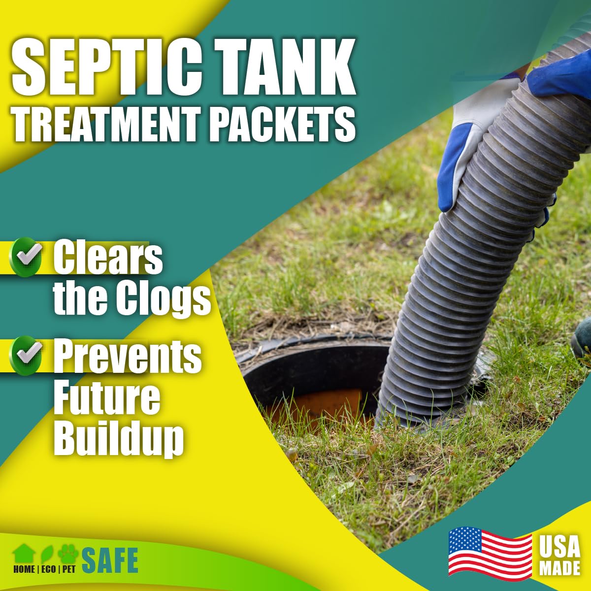 Green Pig Septic Tank Treatment Packets – Septic-Safe Enzyme Treatment for Preventative Maintenance, Helps Prevent Clogs & Odors, Shareable Supply (60 Packets)