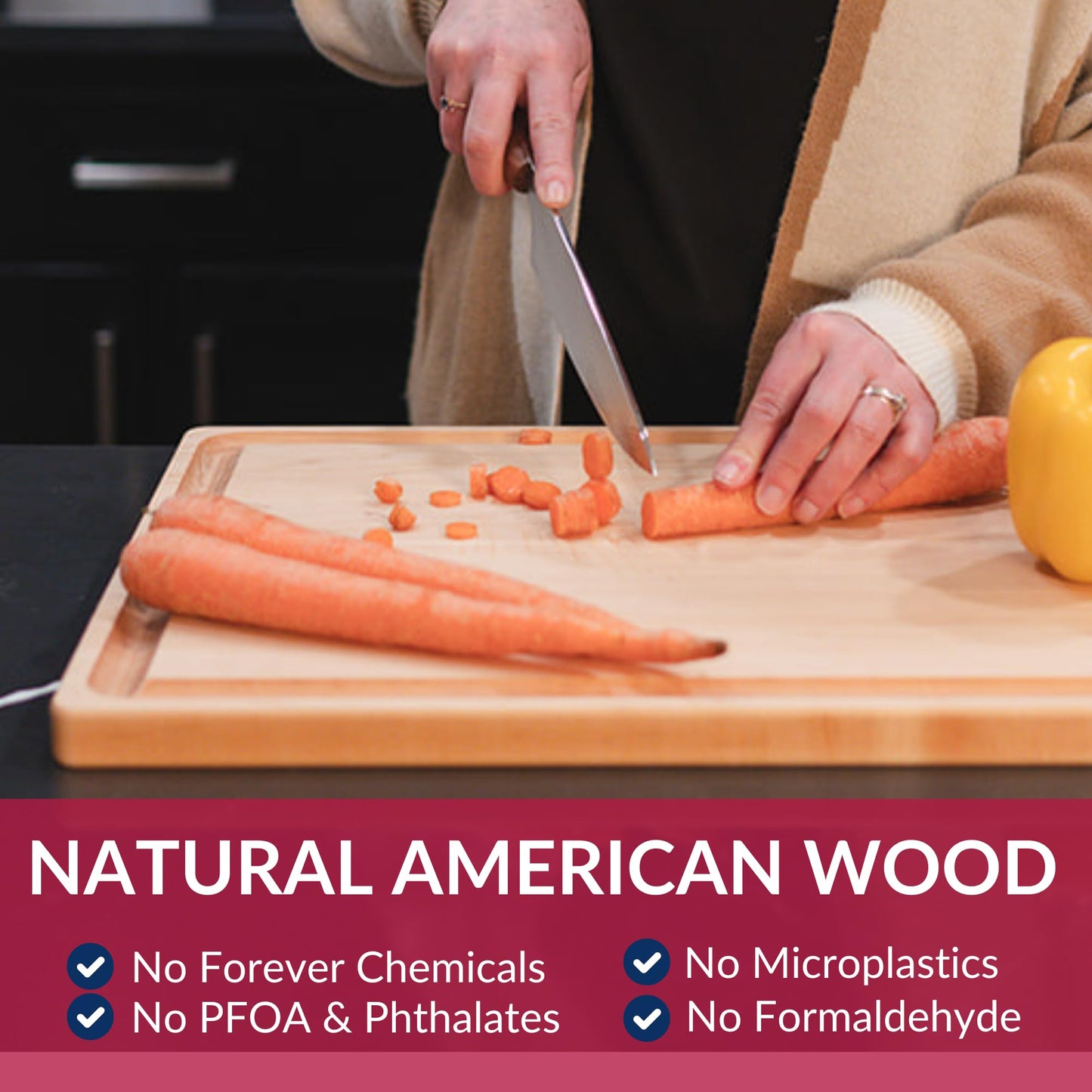 Cutting Board Made in USA - NO GLUE - SINGLE SLAB - Maple Wood Butcher Block by Virginia Boys Kitchens - 100% real hardwood 17" x 11" x 1.5" Thick Wood (Maple Wood, 17" x 11" x 1.5")