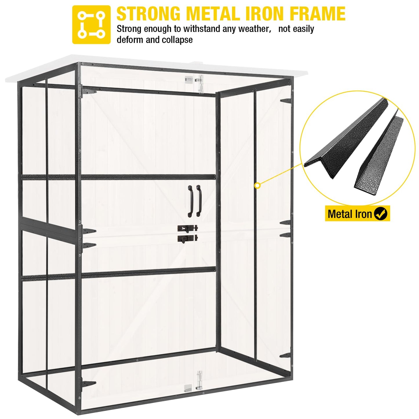 Aivituvin Storage Shed Outdoor Storage Cabinet Upgraded with All Arounded Metal Frame, Wooden Floor and Adjustable Shevels 55" L x 29" W x 67" H, Brown