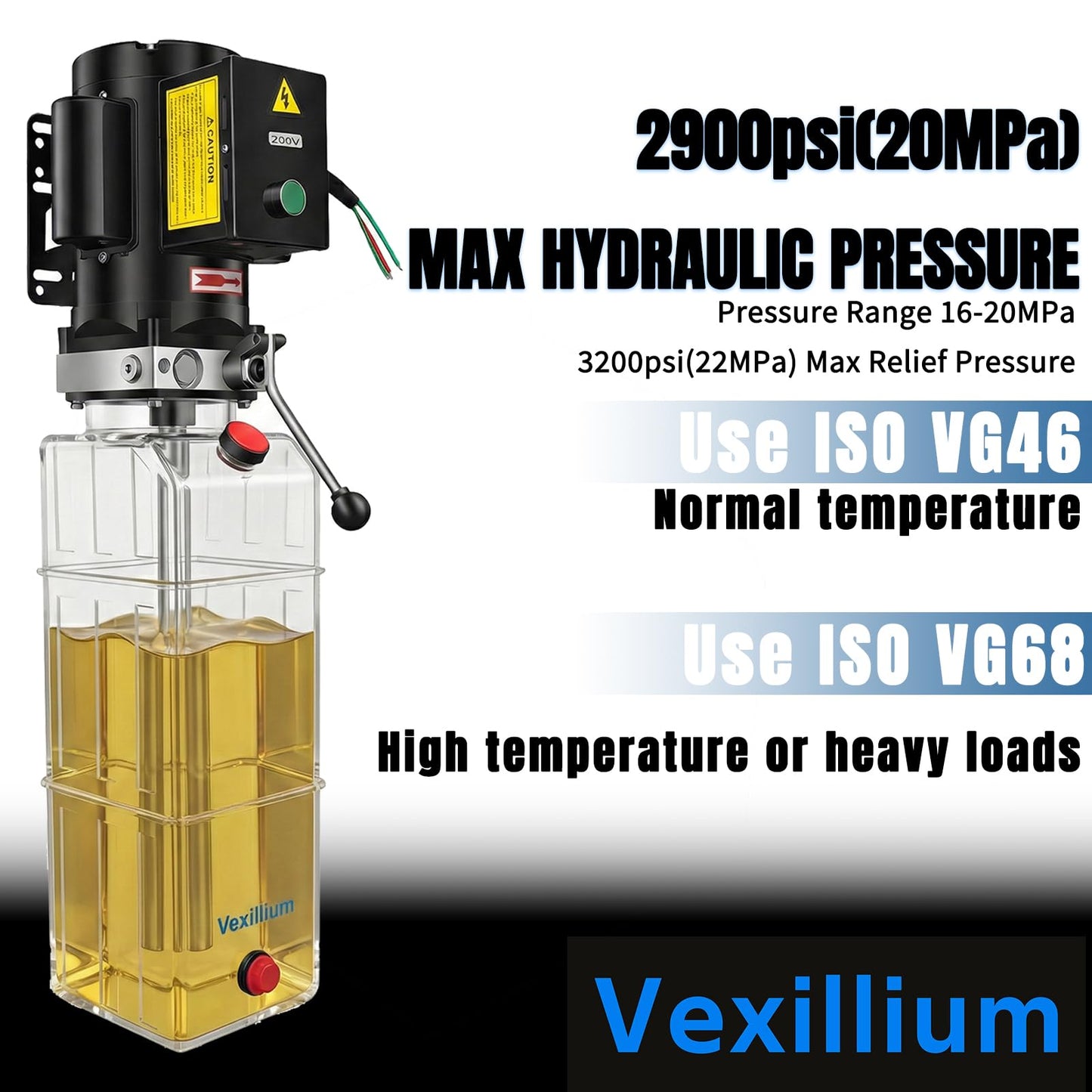 Vexillium Hydraulic Power Unit for Car Lift, 220V Automotive Lift Hydraulic Pump,15 Quarts Plastic Reservoir Car Lift Pump,Single-Acting Pump for Single-Post, Double-Post and Four-Post Lifts