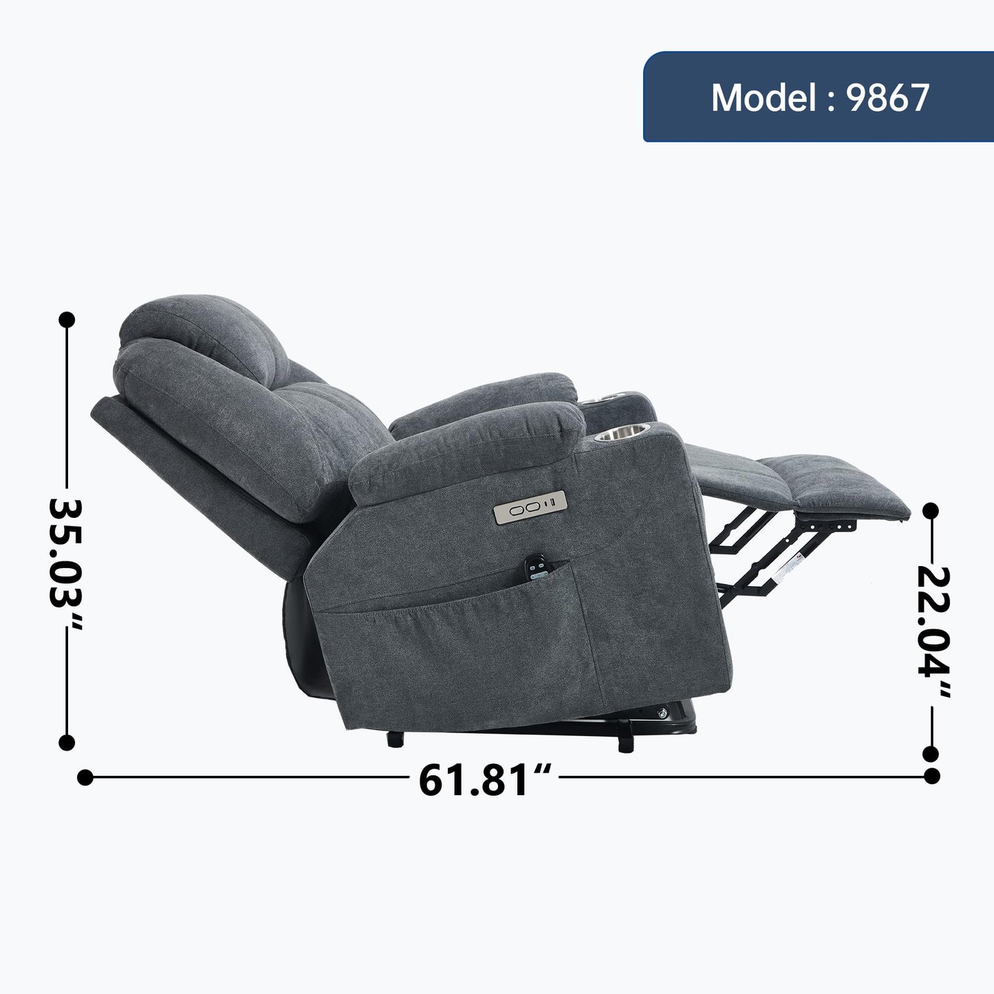 KEIKI Power Lift Recliner Chair with Massage and Heat, 8-Point Vibration, Lumbar Heating, USB/Type-C Ports, Cup Holders, Heavy Duty for Elderly and Adults, Polyester Fabric
